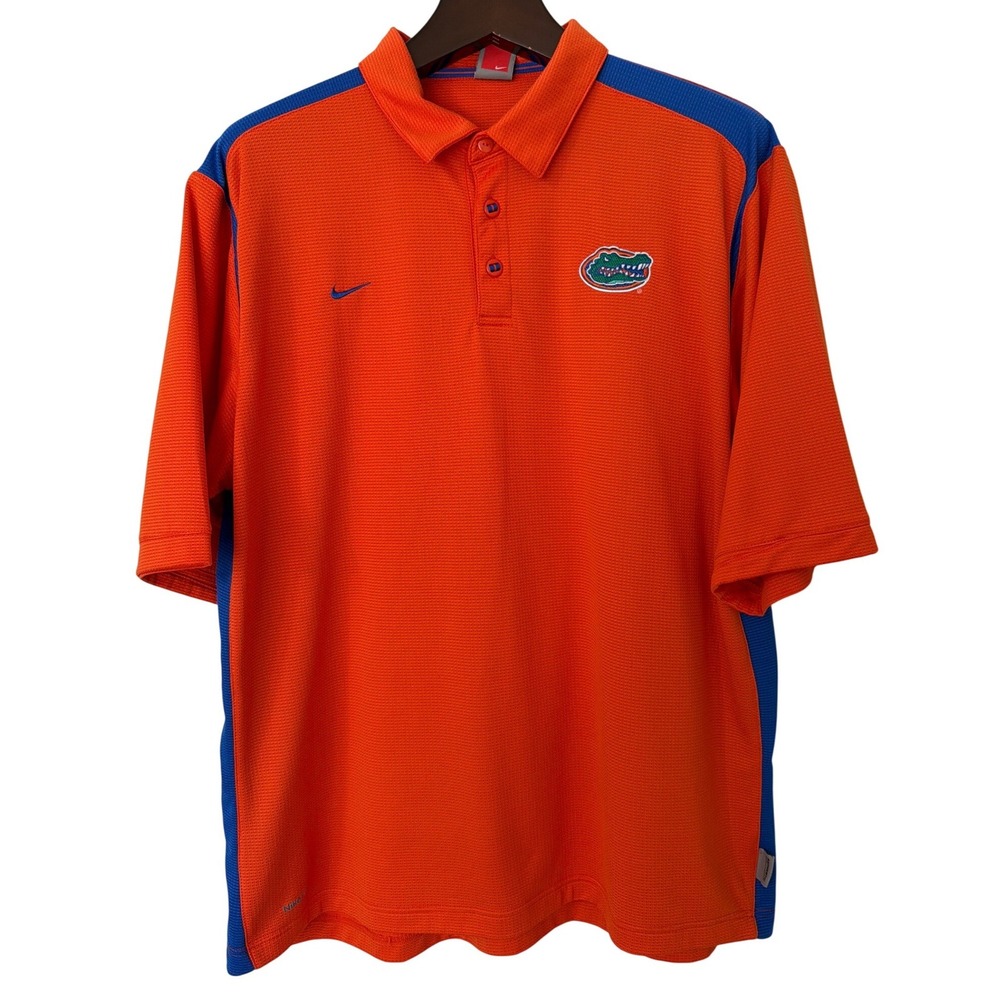 Nike Team Florida Gators Polo Shirt Mens XL Orange Blue Fit Dry Short‎ Sleeve